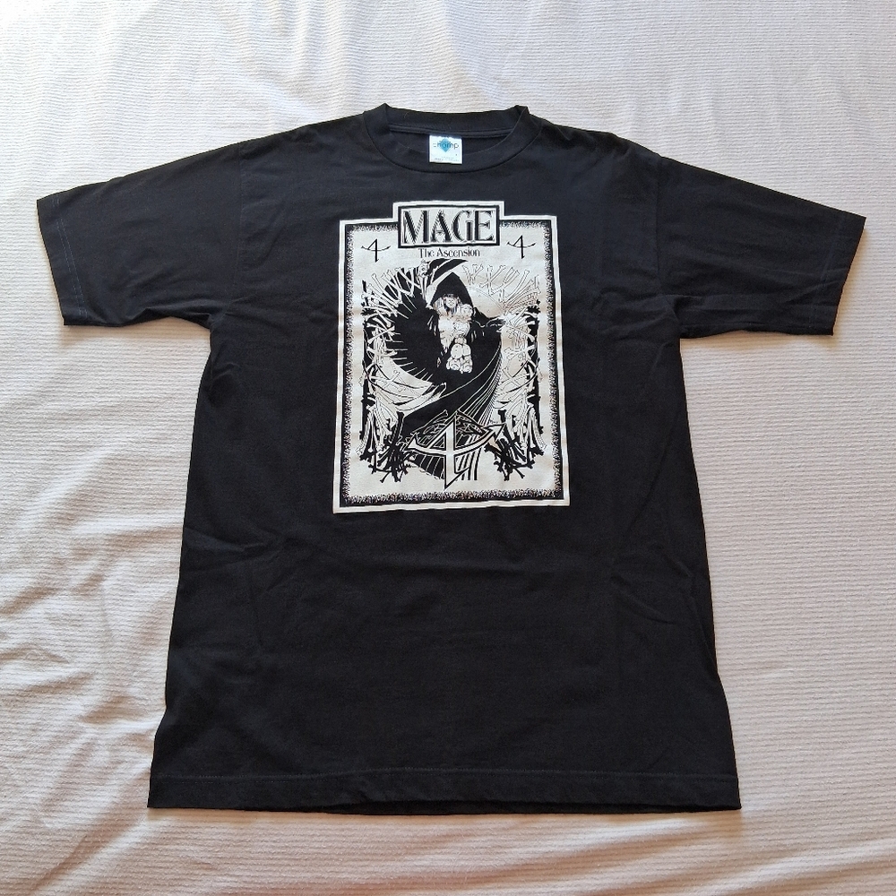 Vintage 1990s Y2K Tour Champ White Wolf Mage the Ascension Black T-Shirt Adult L